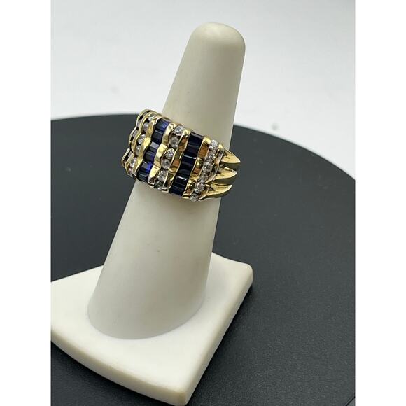 Simulated Sapphire Baguette Cubic Zirconia 14K Gold Plated Channel Ring 925 6.5 - Picture 3 of 10